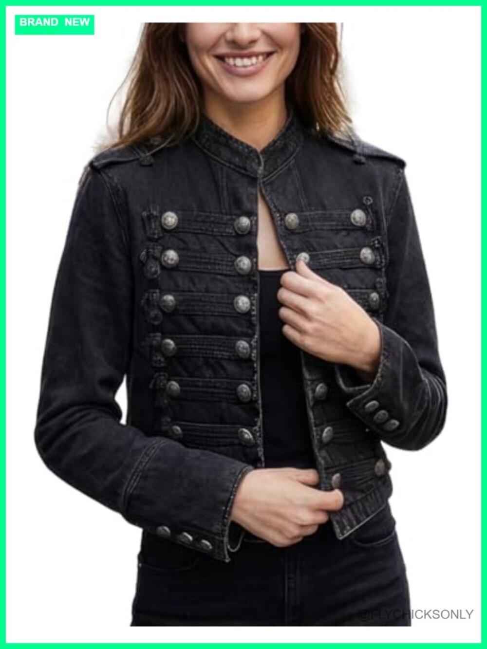 Womens Denim Jacket Cotton Blend Double Breasted Steampunk Gothic Coat